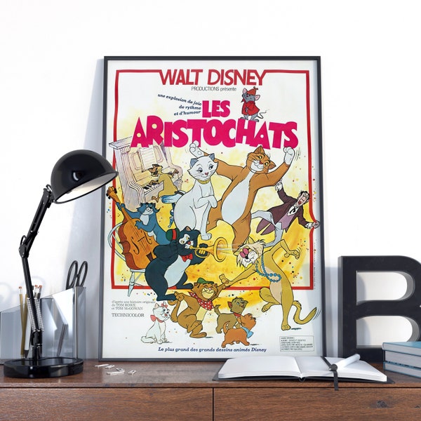 Aristocats, Aristocats Print, Disney Aristocats Vintage poster, French Aristocats Vintage wall Art, Retro Art, Unique Wall Art,