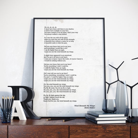 Wind Beneath My Wings Bette Midler Lyrics Beaches Artwork Gift Fly High