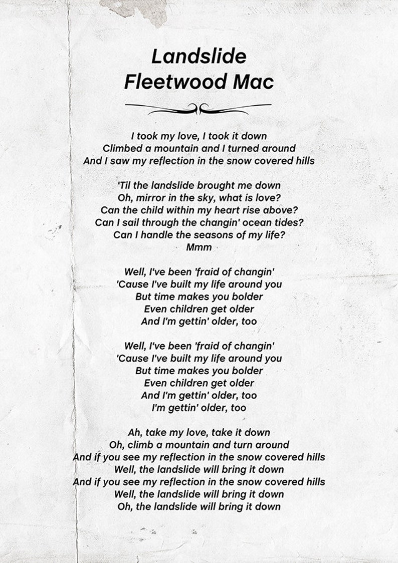 Landslide Lyrics Fleetwood Mac Fleetwood Mac Poster Etsy Australia