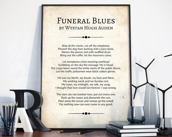 Funeral Blues by Wystan Hugh Auden Funeral Blues Poem Poster Etsy