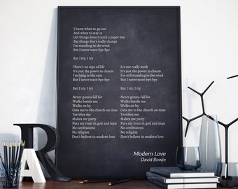 David Bowie - Modern Love, Modern Love Lyrics, 80s Song Poster, David Bowie Chalkboard Lyric Wall art,