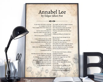 Annabel Lee by Edgard Allan Poe, Edgard Allan Poe Poem Wall Art, Edgard Allan Poe Poetry Poster, Edgard Allan Poe Poem Gift for Readers,