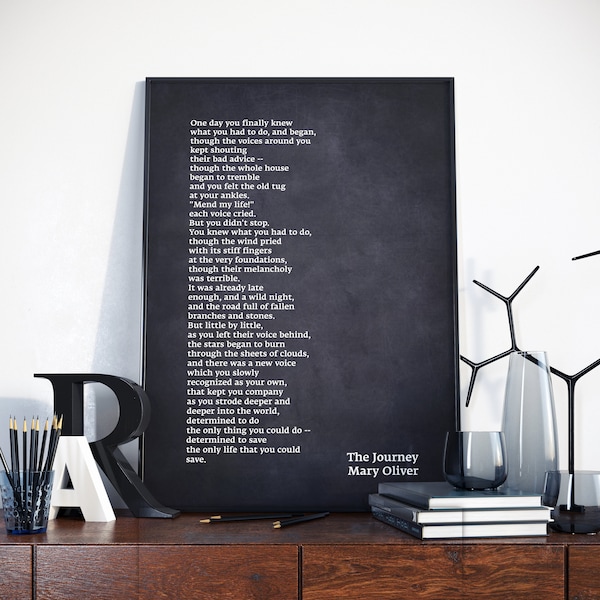 The Journey by Mary Oliver, The Journey Poem Wall Art, Mary Oliver Poetry, Chalkboard texture Poem Art Work, Modern Poetry Gift for Readers,