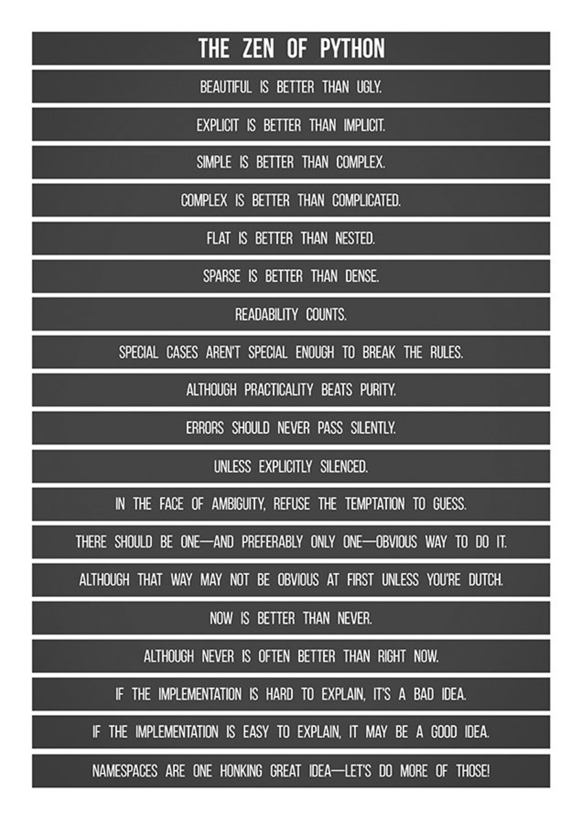 The Zen of Python Poster Software Code Style Principles Geek - Etsy