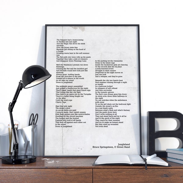 Jungleland, Bruce Springsteen, E Street Band, Jungleland Road lyric Poster, Bruce Springsteen Lyric Art, Bruce Springsteen Wall Art,