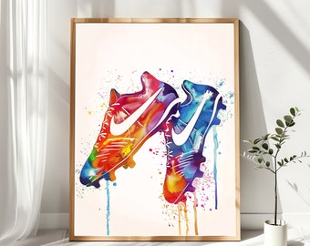 Aquarel voetbalschoenen poster artwork van voetbalschoenen aquarel voetbal decor aquarel sport kamer muur kunst voetbal schoenen kunst cadeau