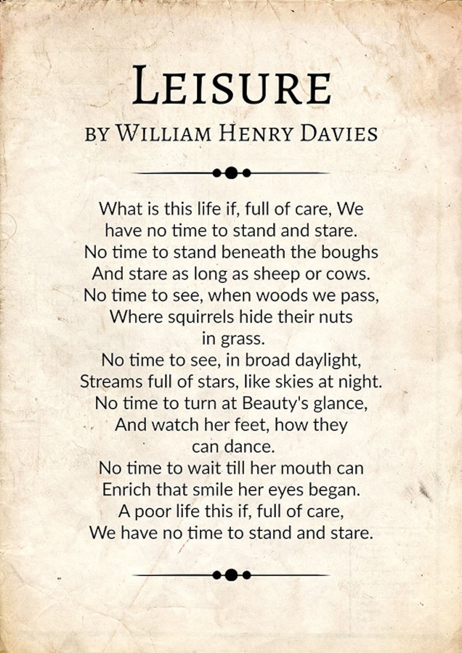 Leisure by William Henry Davies Leisure Poem Poster William Etsy Ireland
