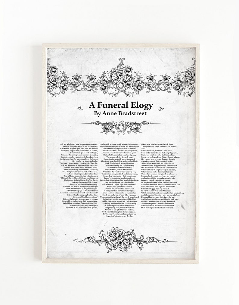 Funeral Eulogy Poem by Anne Bradstreet Anne Bradstreet Anne - Etsy