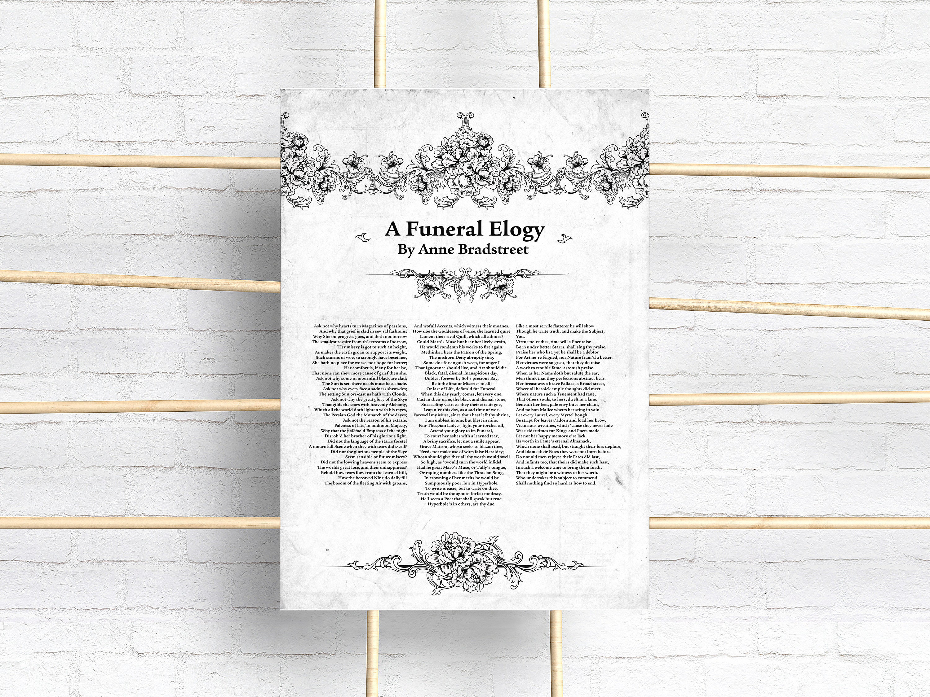 Funeral Eulogy Poem by Anne Bradstreet Anne Bradstreet Anne - Etsy