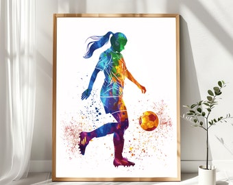 Watercolor Female Soccer player, Watercolor Football Girl Poster, Girl Soccer Player Artwork Female Soccer player Poster, Birthday Gift