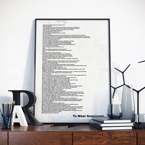 Everybody #39 s Free to Wear Sunscreen Lyrics Typography Etsy Everybody #39 s Free to Wear Sunscreen Lyrics Typography Etsy