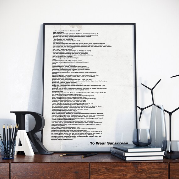 SunScreen Colour QUOTE print wall art poster literary Baz Luhrmann lyrics