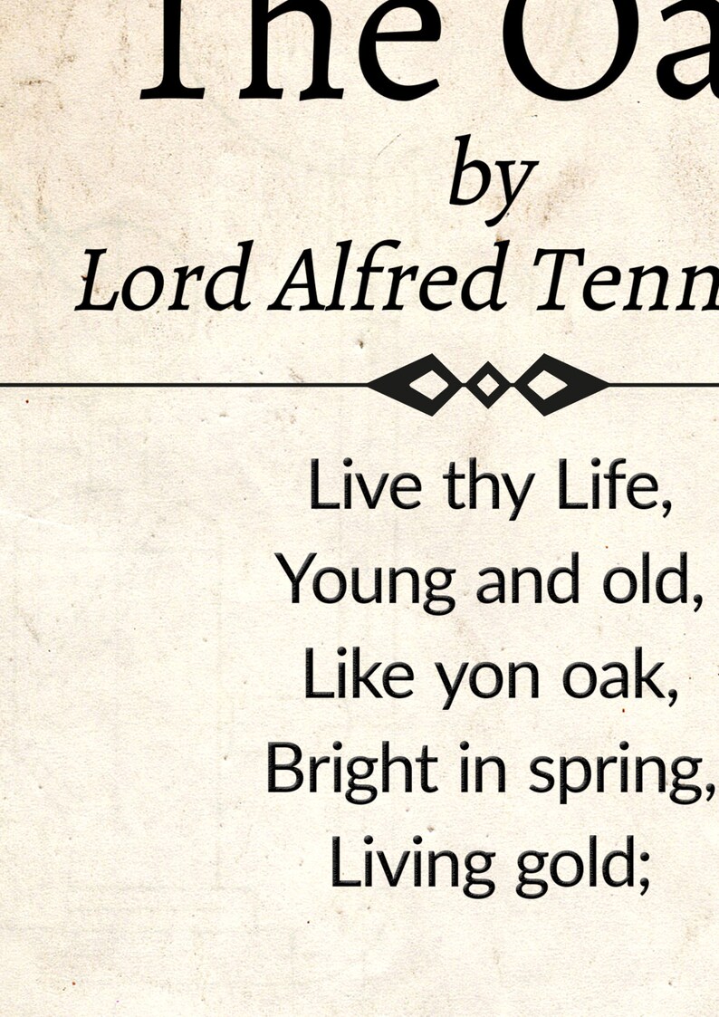 The Oak Alfred Lord Tennyson Alfred Lord Tennyson poem Etsy