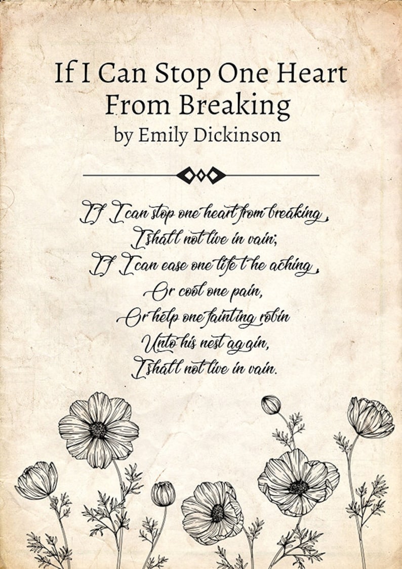 If I Can Stop One Heart From Breaking by Emily Dickinson Etsy