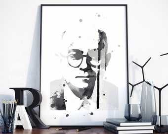 Theodor W. Adorno, Theodor W Adorno Watercolor Poster, German Philosopher, Sociologist, Psychologist, Critical theory Composer,