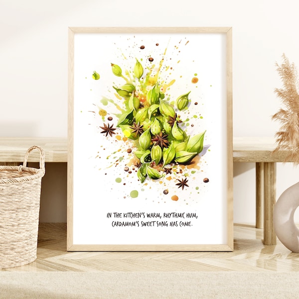 Cardamom Chronicles: Watercolor Whimsy of Spiced Elegance, Cardamom Kitchen Wall Art, Cardamom Spice poster, Spice Watercolor Artwork