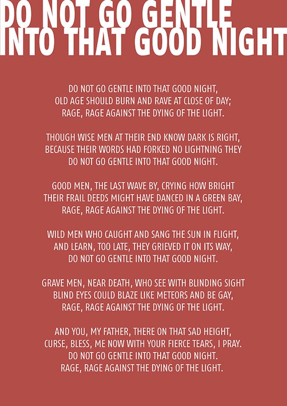 No vayas suave a esa buena noche Poema de Dylan Thomas - Etsy México No vayas suave a esa buena noche Poema de Dylan Thomas - Etsy México