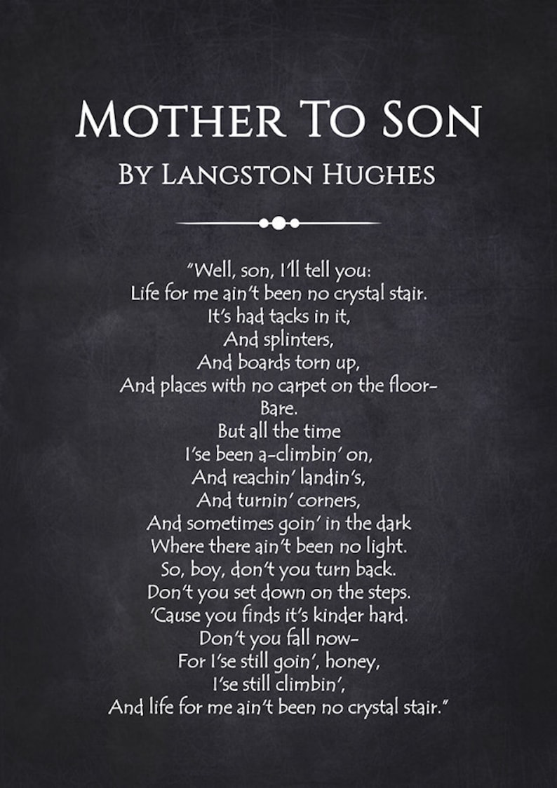 Mother to Son by Langston Hughes Langston Hughes Langston | Etsy