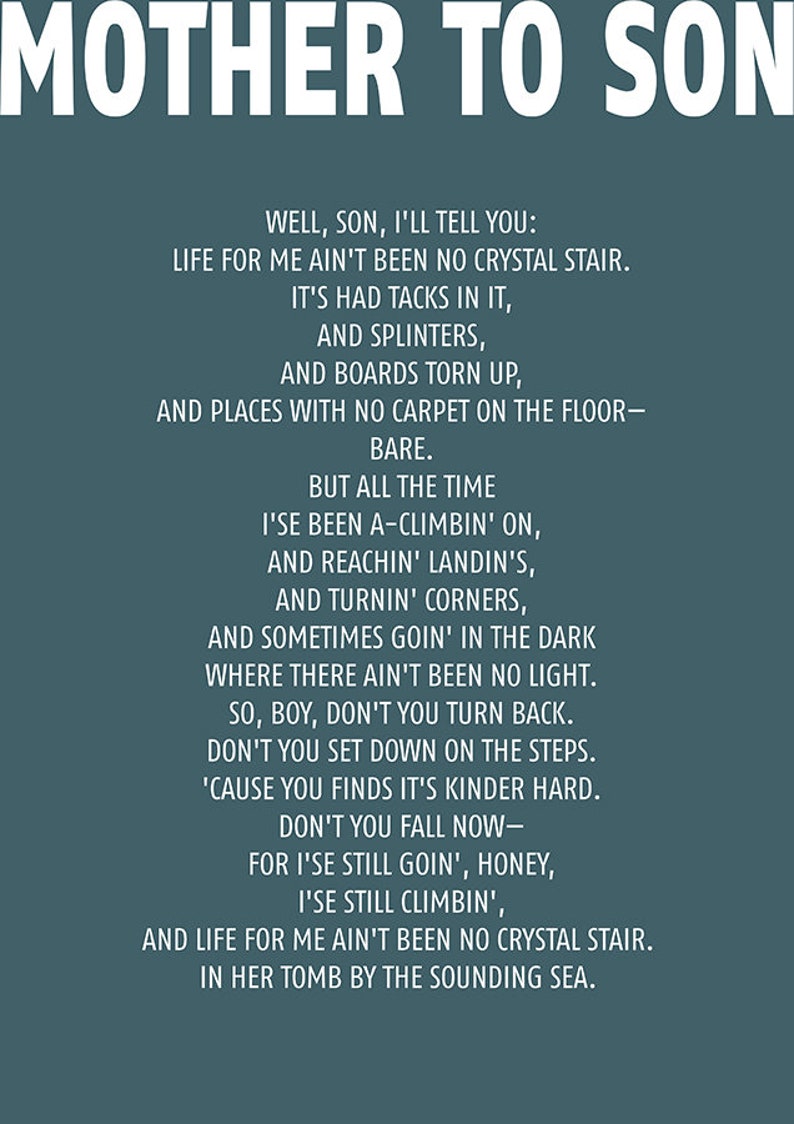 Mother To Son Poem By Langston Hughes Mother To Son Poem Etsy