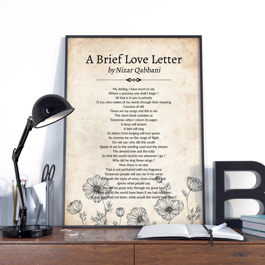 A Brief Love Letter by Nizar Qabbani, Nizar Qabbani Poetry, Nizar Qabbani  Poem Wall Art, Poem, Nizar Qabbani, Gift for Readers, 