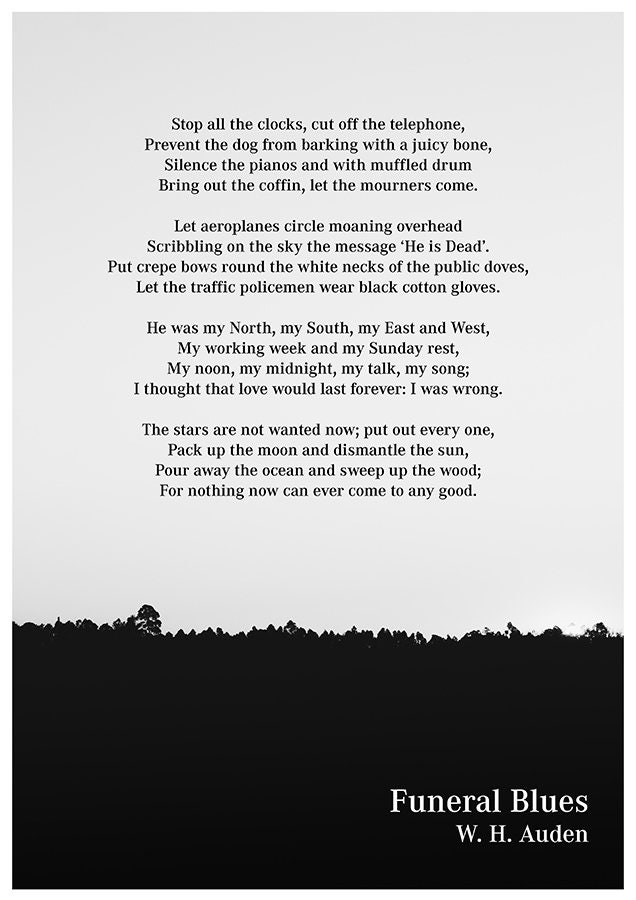 W. H. Auden Funeral Blues Wystan Hugh Auden Wystan Hugh Etsy Ireland