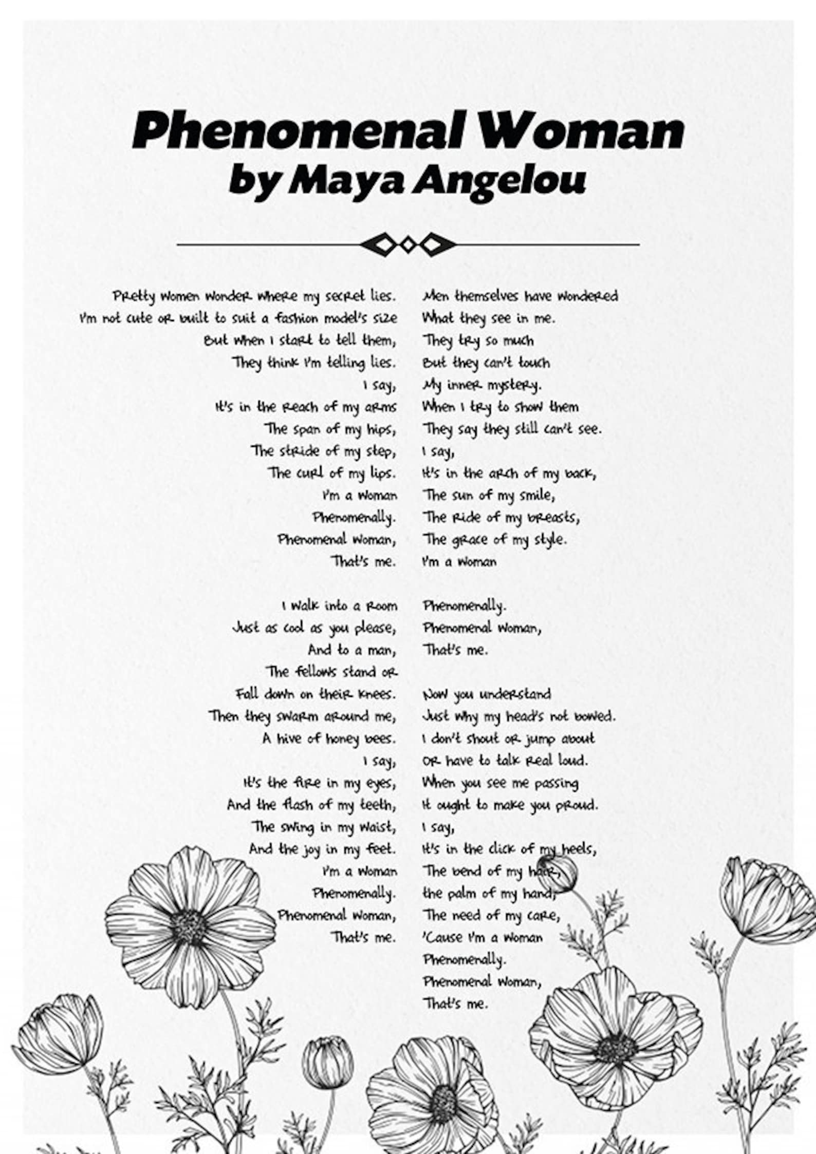 Phenomenal woman maya angelou poem maya angelou verse maya etsy