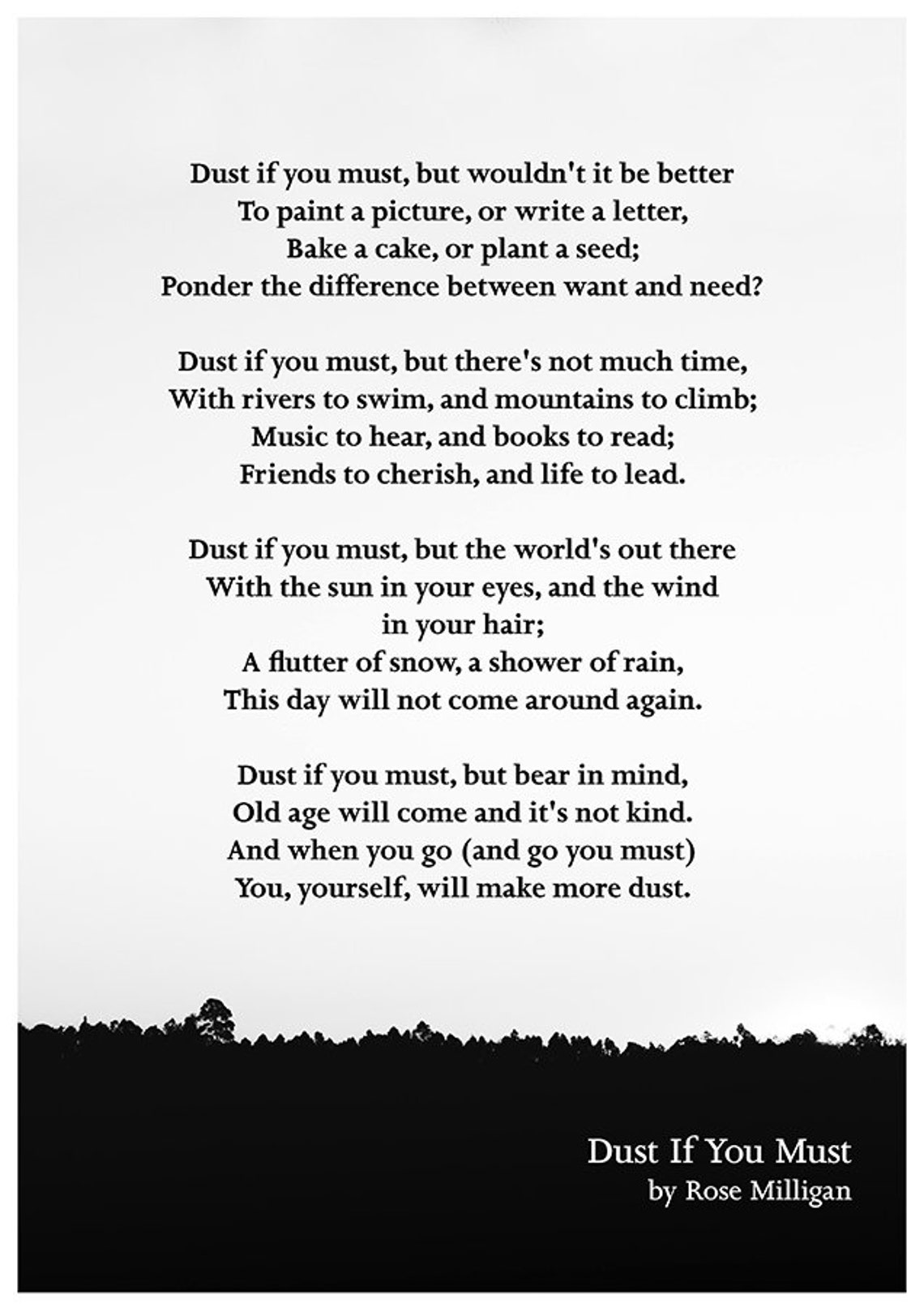 Dust If You Must by Rose Milligan Poem Wall Art Rose Etsy