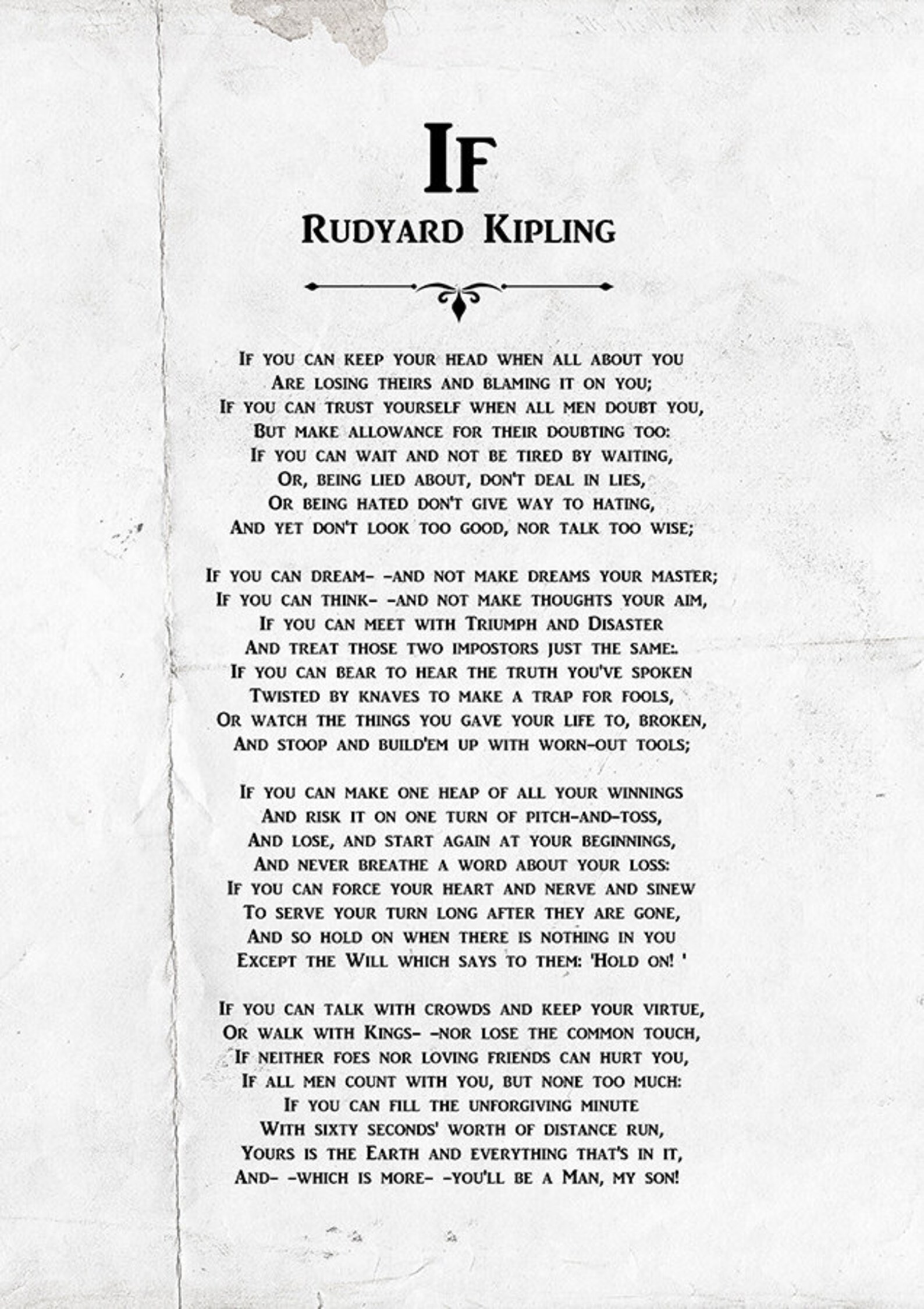 If Rudyard Kipling If Poem by Rudyard Kipling If Rudyard Etsy