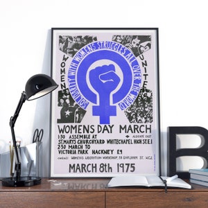 Womens Day March, Vintage Womens Day March Artwork, Womens Day March Wall art, Retro 8th March 1975 Vintage poster, Feminism, Women rights,
