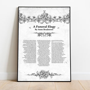 Funeral Eulogy Poem by Anne Bradstreet, Anne Bradstreet, Anne ...