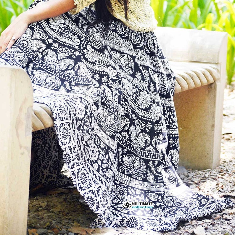 Indian 100/% Cotton Women Casual Long Skirt Floral  Print Black Color Plus Size