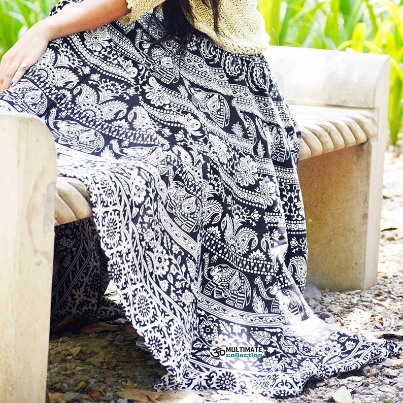 Indian 100/% Cotton Women Casual Long Skirt Floral Print Black Color Plus Size
