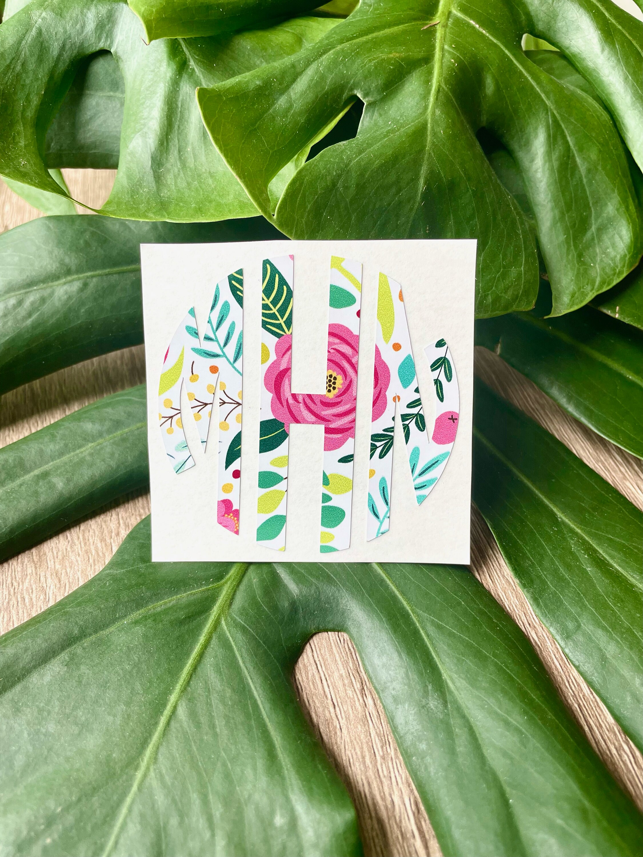 Spring Blossom Floral Block Permanent Vinyl Monogram Sticker Decal