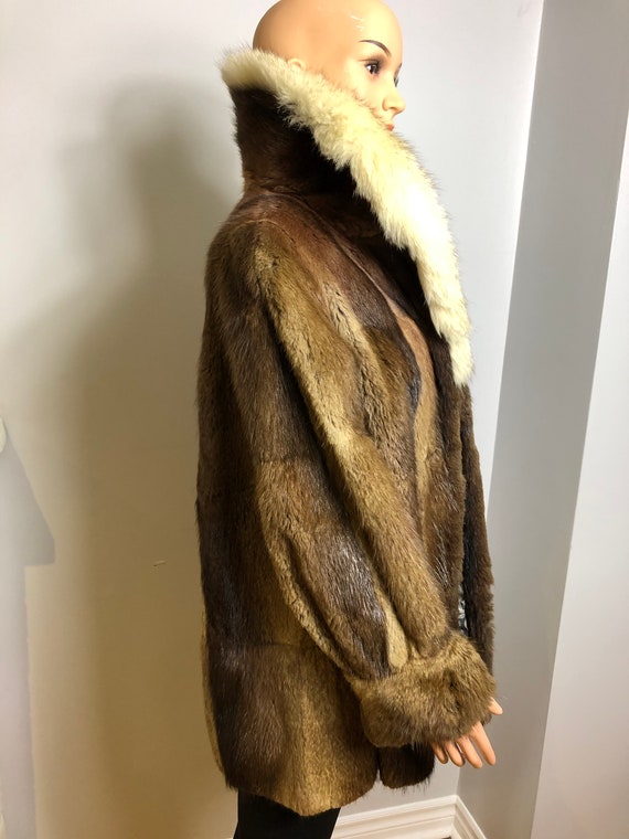 Handsome Muskrat Fur with Fox Collar Vintage Jack… - image 4