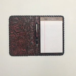 Genuine Leather Small Junior Legal Pad Portfolio Journal Embossed Pomegranate