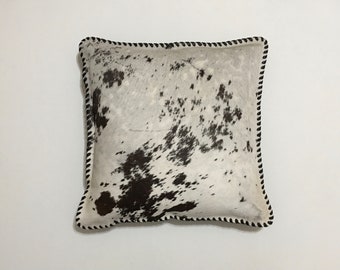Genuine Cowhide Leather Longhorn Hair on Hide - Black Leather Pillow 18" X 18"