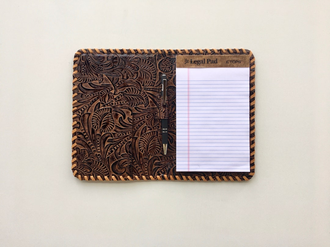 Genuine Leather Small Junior Legal Pad Portfolio Embossed Dark Saddle