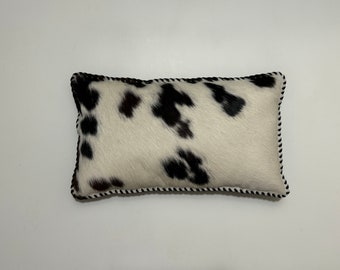 Genuine Cowhide Leather Tri-Color Hair on Hide Lumbar Pillow with West Chocolate Leather Back 12" X 20"