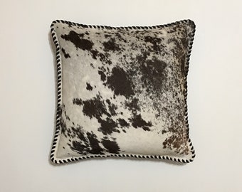 Genuine Cowhide Leather Longhorn Hair on Hide - Black Leather Pillow 18" X 18"