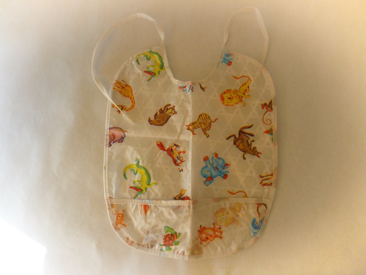 Vintage Bib for Baby or Toddler / Plastic Zoo Animals Theme / Etsy