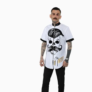 Premium Barber Smock from KIRIOS, White & Black,&#39;&#39; Mr Fight &#39;&#39;,Limited Edition.Barber Fashion.