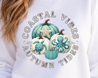 Coastal Fall Pumpkin Sweatshirt Sea Turtle Autumn Crewneck