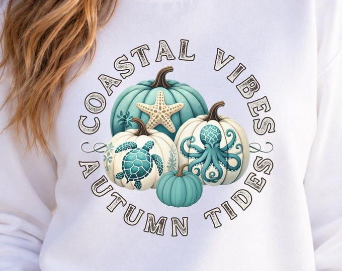 Coastal Fall Pumpkin Sweatshirt Sea Turtle Autumn Crewneck