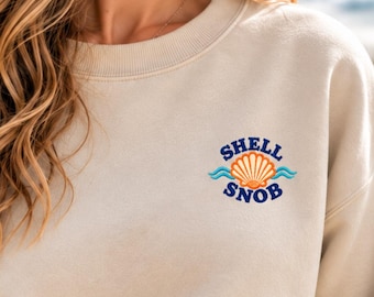 Shell Collector Embroidered Sweatshirt Shell Snob Crewneck for Beachcombers