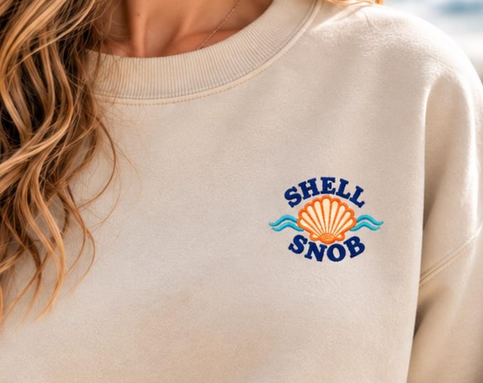 Shell Collector Embroidered Sweatshirt Shell Snob Crewneck for Beachcombers