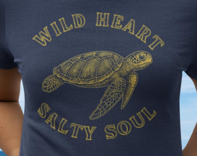 Wild Heart Salty Soul Sea Turtle T Shirt Bella Canvas 3001 Vintage Worn Style Soft Tee Beach Lover Gift Turtle Shirt Coastal Graphic Tee