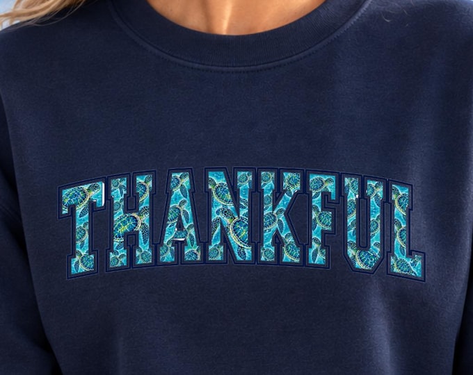 Thankful Sea Turtle Sweatshirt Watercolor Coastal Thanksgiving Crewneck