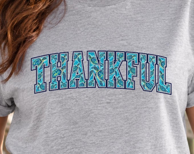 Thankful Sea Turtle Shirt Watercolor Coastal Graphic Tee