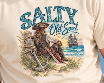 Salty Old Soul Pirate T Shirt Coastal Beach Graphic Tee