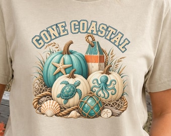 Gone Coastal Fall Pumpkin T Shirt Nautical Coastal Halloween Tee Beach Lover Autumn Shirt